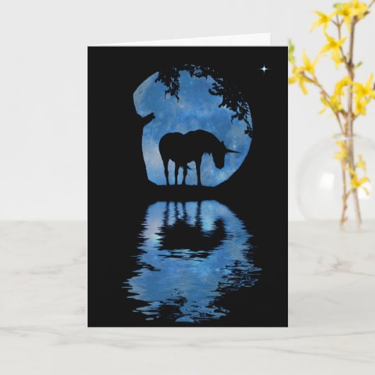 Magische Unicorn en Moon Happy Birthday Kaart (Gele Bloem)