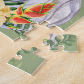 Magische Unicorn Exotic Tropical Flowers Monogram Legpuzzel (Zijkant)