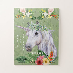 Magische Unicorn Exotic Tropical Flowers Monogram Legpuzzel