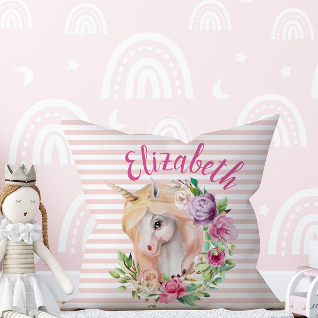 Magische Unicorn Floral Pillow Kussen (Creator heeft geüpload)