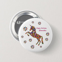 Magische Unicorn Flowers Birthday personaliseren Ronde Button 5,7 Cm