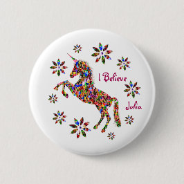 Magische Unicorn Flowers die ik geloof personalise Ronde Button 5,7 Cm