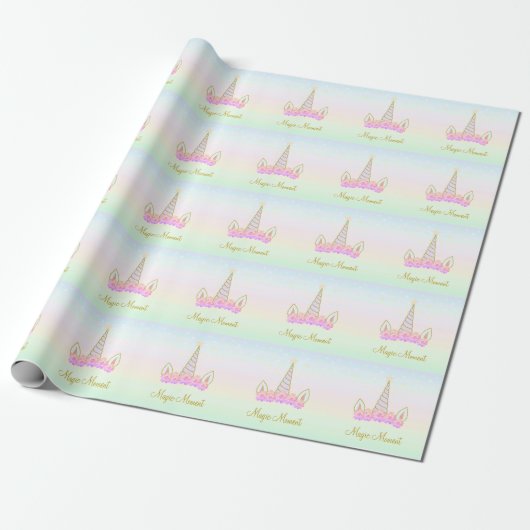 Magische Unicorn Flowers & Stars Cadeaupapier (Uitgerold)
