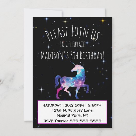 Magische Unicorn Galaxy Birthday Kaart (Voorkant)
