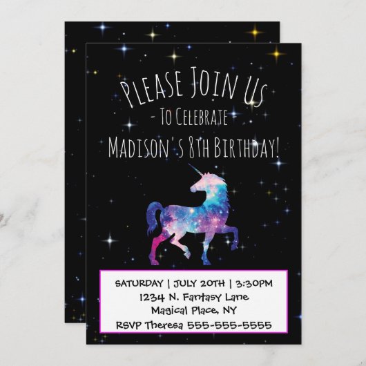 Magische Unicorn Galaxy Birthday Kaart (Voorkant / Achterkant)