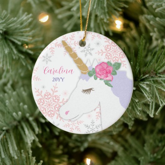 Magische Unicorn Glitter Snowflakes Keramisch Ornament (Boom)
