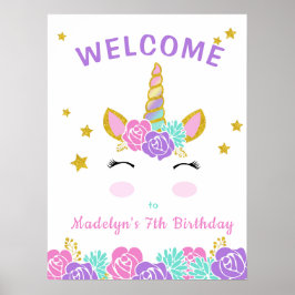Magische Unicorn Glitter Stars Birthday Welkom Poster