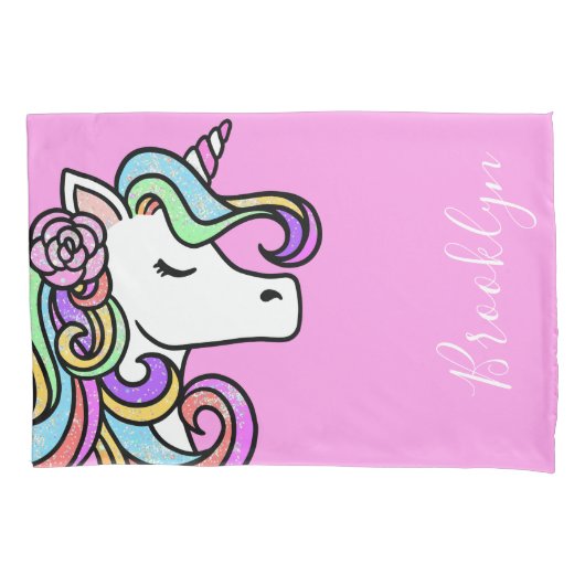 Magische Unicorn Gold Glitter Girly Pillow Hoesje Kussensloop (Voorkant)