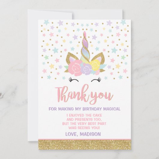 Magische Unicorn Hartelijk dank voor uw kaart Roze (Voorkant)