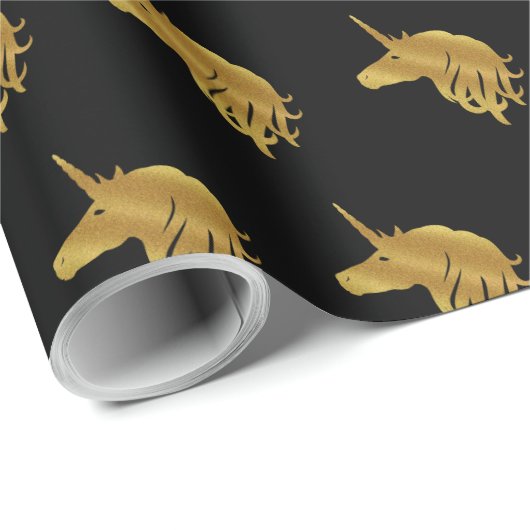 Magische Unicorn Holiday Black Wrapping Paper Cadeaupapier (Rol Hoek)