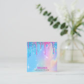 Magische Unicorn Holographic Glitter Drivers Vierkante Visitekaartje (Staand voorkant)