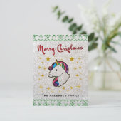 Magische unicorn kerstglitter feestdagenkaart (Staand voorkant)