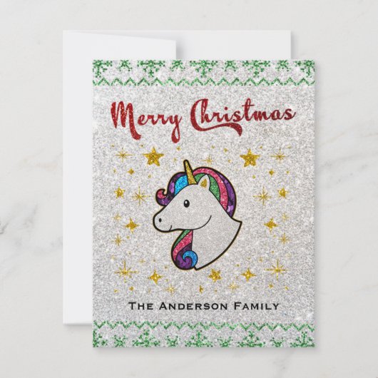 Magische unicorn kerstglitter feestdagenkaart (Voorkant)