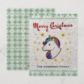 Magische unicorn kerstglitter feestdagenkaart (Voorkant / Achterkant)