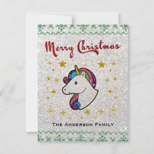 Magische unicorn kerstglitter feestdagenkaart