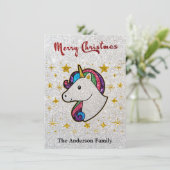 Magische unicorn kerstglitter feestdagenkaart (Staand voorkant)