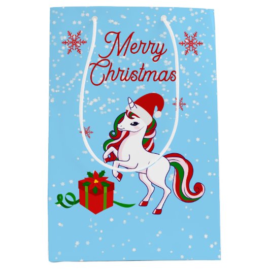Magische Unicorn Kerstmis Medium Cadeauzakje (Voorkant)