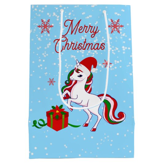 Magische Unicorn Kerstmis Medium Cadeauzakje (Achterkant)