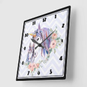 Magische Unicorn Mam & Baby Waterverf Vierkante Klok (Hoek)