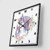 Magische Unicorn Mam & Baby Waterverf Vierkante Klok (Hoek)