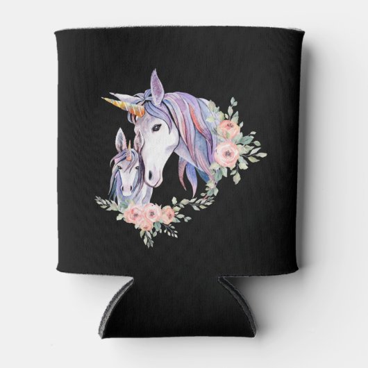 Magische Unicorn Mam en Baby Waterverf Blikjeskoeler (Voorkant)