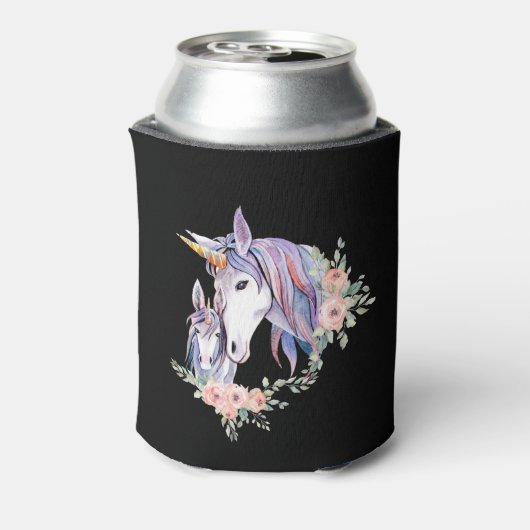 Magische Unicorn Mam en Baby Waterverf Blikjeskoeler (Blikje Achterkant)