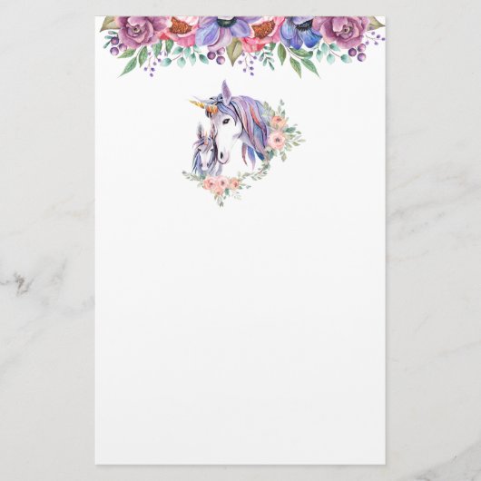 Magische Unicorn Mam en Baby Waterverf Briefpapier (Voorkant)