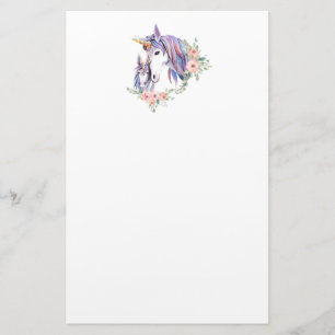 Magische Unicorn Mam en Baby Waterverf Briefpapier