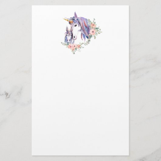 Magische Unicorn Mam en Baby Waterverf Briefpapier (Voorkant)