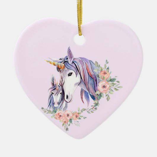 Magische Unicorn Mam en Baby Waterverf Keramisch Ornament (Voorkant)