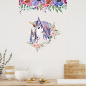 Magische Unicorn Mam en Baby Waterverf Poster (Keuken)