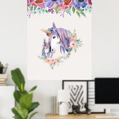 Magische Unicorn Mam en Baby Waterverf Poster (Thuiskantoor)