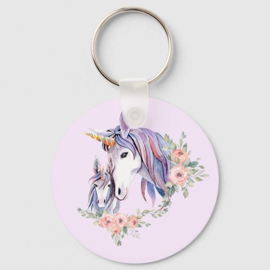 Magische Unicorn Mam en Baby Waterverf Sleutelhanger (Voorkant)