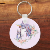 Magische Unicorn Mam en Baby Waterverf Sleutelhanger (Voorkant)