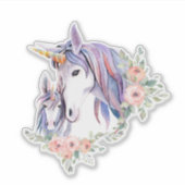 Magische Unicorn Mam en Baby Waterverf Sticker (Voorkant)