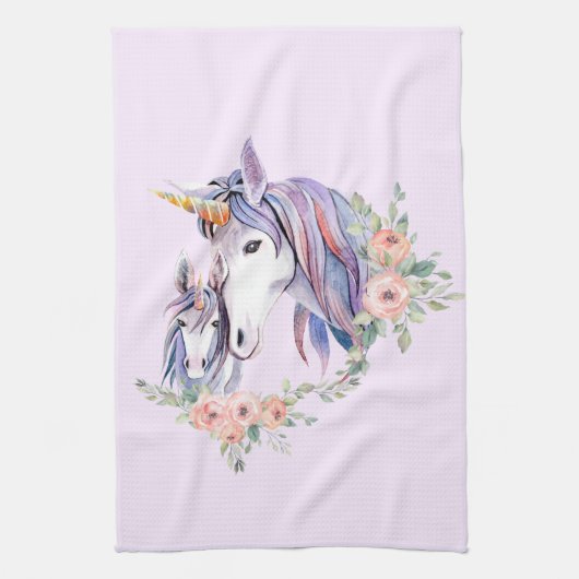 Magische Unicorn Mam en Baby Waterverf Theedoek (Verticaal)