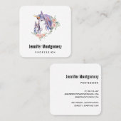 Magische Unicorn Mam en Baby Waterverf Vierkante Visitekaartje (Voorkant / Achterkant)