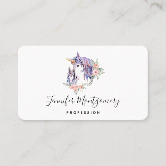 Magische Unicorn Mam en Baby Waterverf Visitekaartje (Voorkant)
