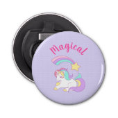 Magische Unicorn met Rainbow Shooting Star Button Flesopener (Voorkant)