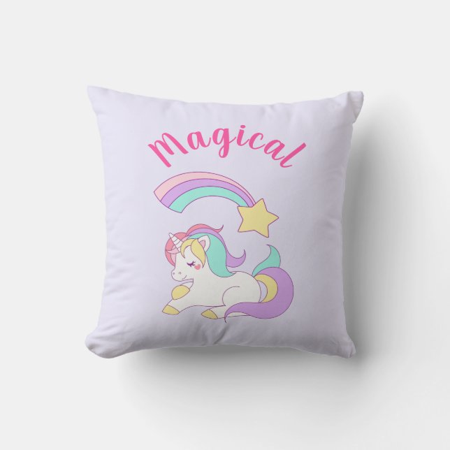 Magische Unicorn met Rainbow Shooting Star Kussen (Voorkant)