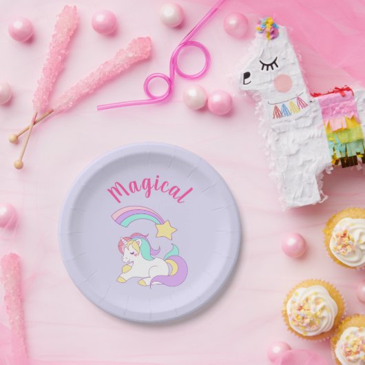 Magische Unicorn met Rainbow Shooting Star Papieren Bordje (Feest)