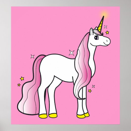 Magische Unicorn met roze mane en staart Poster (Voorkant)