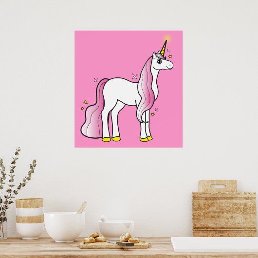 Magische Unicorn met roze mane en staart Poster (Keuken)