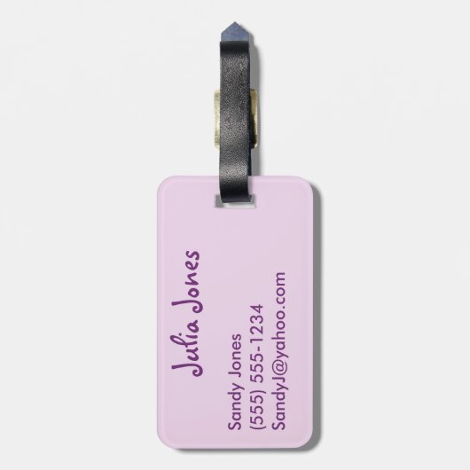 Magische Unicorn over Paarse kinderouderinformatie Bagagelabel (Achterkant verticaal)