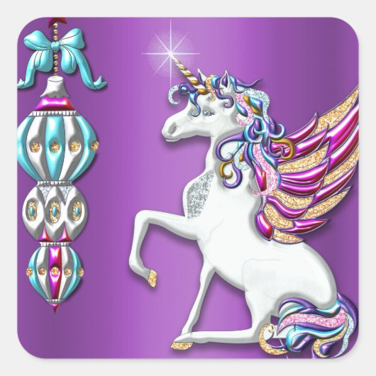 Magische Unicorn Paarse kerst Vierkante Sticker (Voorkant)