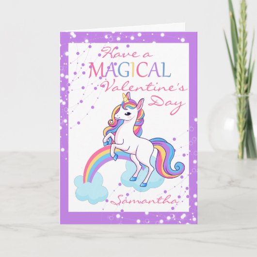 Magische Unicorn paarse Valentijnsdag Kaart (Voorkant)