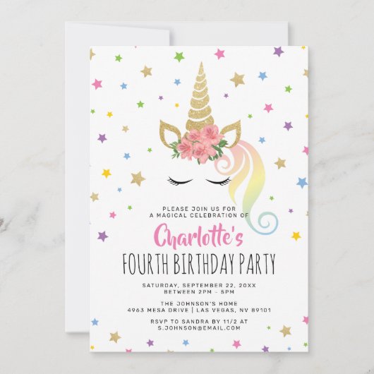 Magische Unicorn Pastel Gold Fairytale verjaardag Kaart (Voorkant)