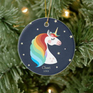Magische Unicorn persoonlijke regenboogkerst Keramisch Ornament