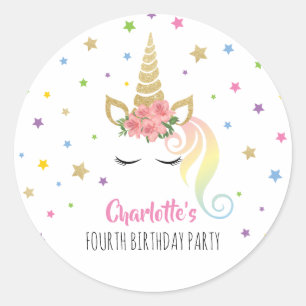 Magische Unicorn Pink Birthday Celebrations Ronde Sticker