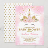 Magische Unicorn Pink Clouds Girl Baby shower Kaart (Voorkant / Achterkant)